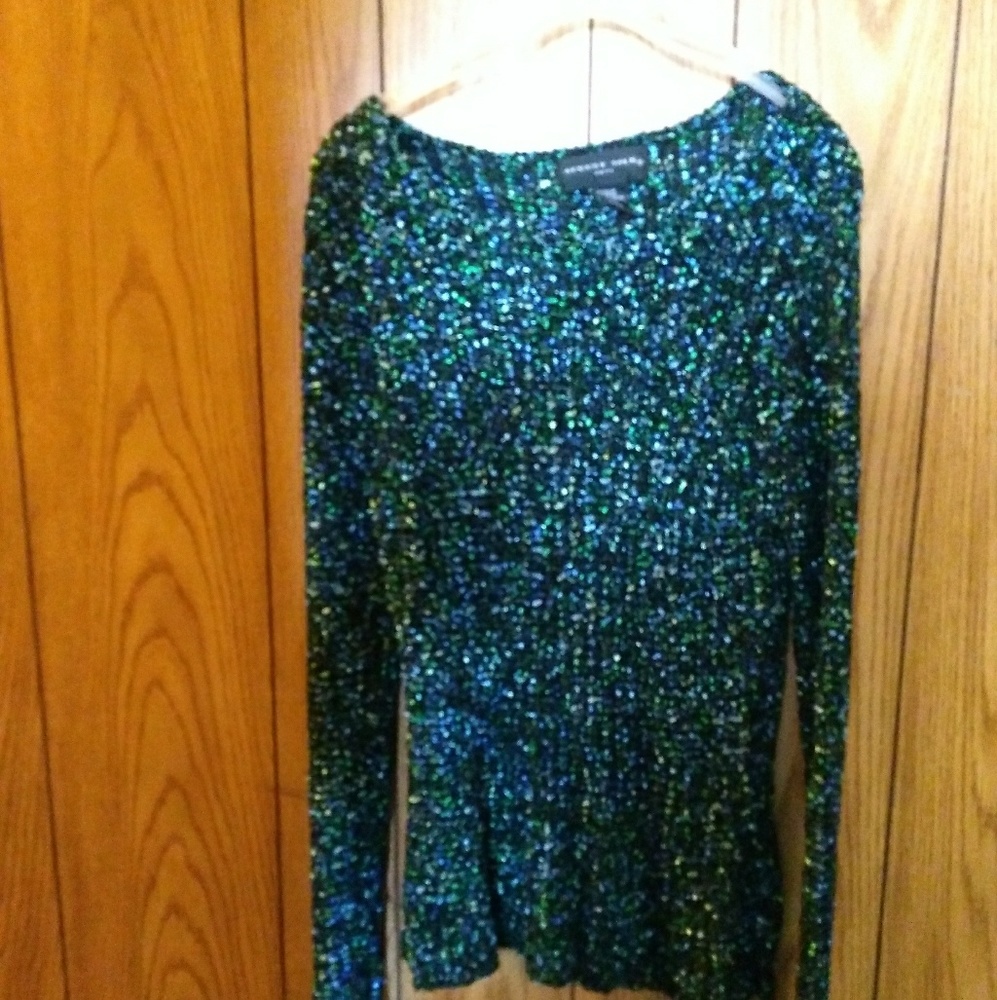 August Silks blue and green knit sweater